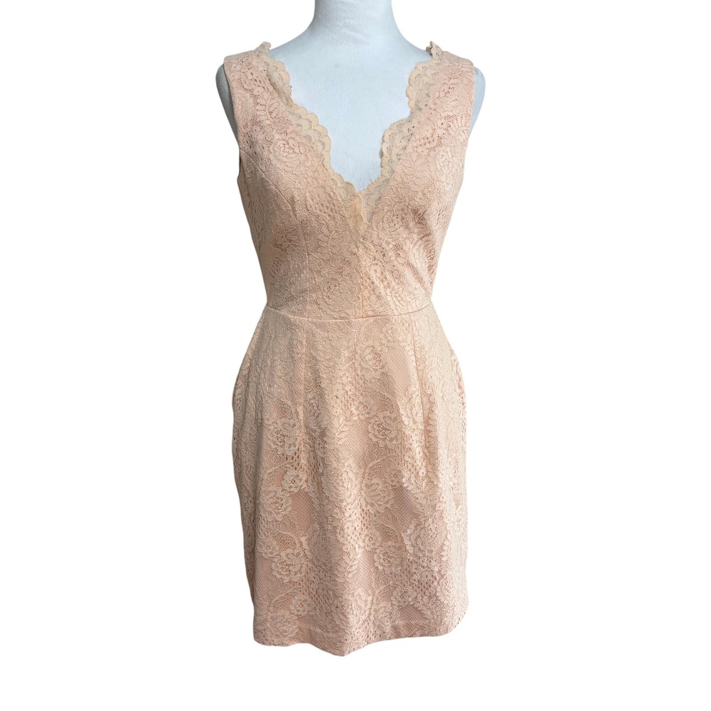 ASOS Dress Peach Pink Floral Lace V-Neck Open Back Formal Wedding Guest Hoco 4